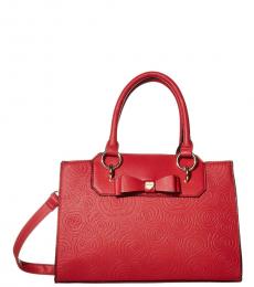 Betsey Johnson Red Floral Embossed Medium Satchel