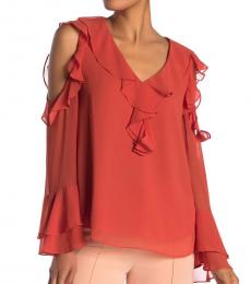 Diane Von Furstenberg Rust Essie Cold Shoulder Ruffle Blouse