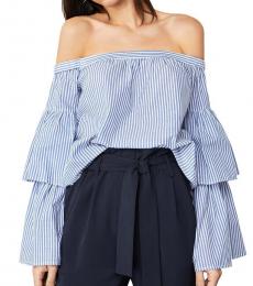 BCBGMaxazria Chambray White Striped Tiered Top