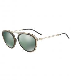 Emporio Armani Pale Gold-Green Havana Aviator Sunglasses
