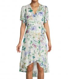 Calvin Klein Blue Multi Floral High-Low Faux Wrap Dress