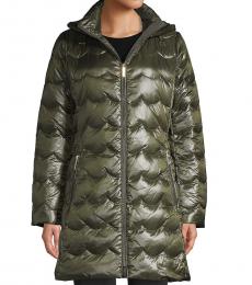 Kate Spade Rich Olive Scallop-Quilted Down Coat
