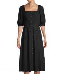 Black Puff-Sleeve Button-Front Dress