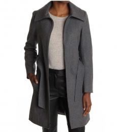 Dark Grey Belted Zip Wool Coat