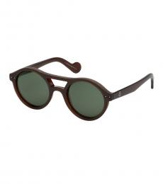 Moncler Dark Brown Double Bridge Round Sunglasses