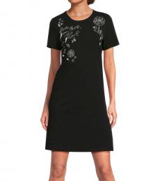 Karl Lagerfeld Black Roundneck Floral Print Minidress