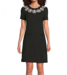 Karl Lagerfeld Black Crewneck Embellished Minidress
