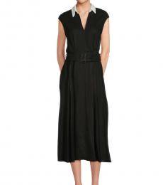Karl Lagerfeld Black Collared Belted Midi-Dress