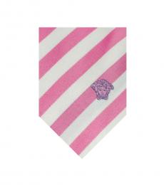 Versace Pink White Striped Tie