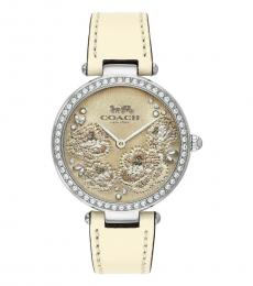 Coach Crystal Chalk Floral Dial Leather Watch