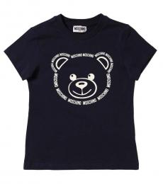 Little Boys Blue Teddy Logo Print T-Shirt
