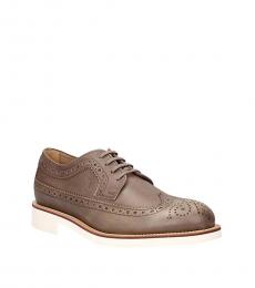 Grey Wingtip Leather Loafers