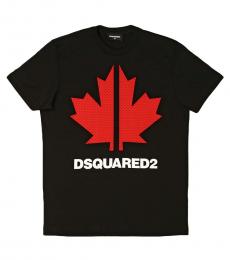 Dsquared2 Girls Black Leaf Print Logo T-Shirt