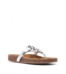 Tory Burch Silver Leather Logo Flats