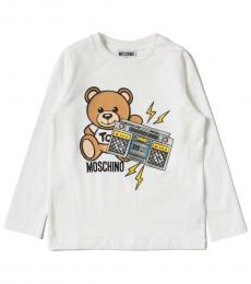 Little Boys White Teddy Radio T-Shirt