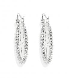 Tory Burch Silver Rope Logo Hoop Earrings