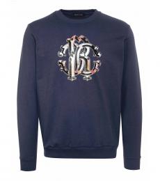 Roberto Cavalli Dark Blue Logo Graphic Sweatshirt