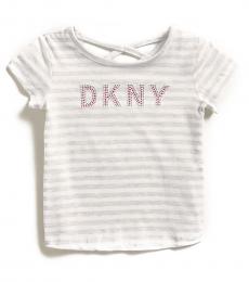 DKNY Little Girls White Stud Logo T-Shirt