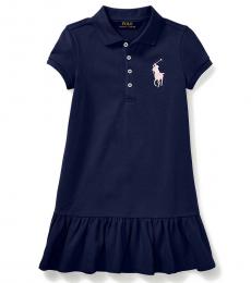 Ralph Lauren Little Girls French Navy Mesh Polo Dress