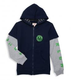True Religion Boys Navy Neon Pop Logo Zippered Hoodie