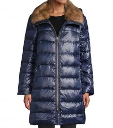 Kate Spade English Navy Faux Fur-Trim Down Puffer Coat