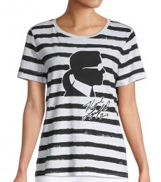 Karl Lagerfeld White Black Striped Stretch-Cotton Tee