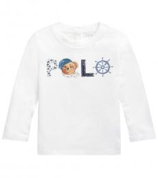 Ralph Lauren Baby Girls White Polo Bear Long Sleeve T-Shirt