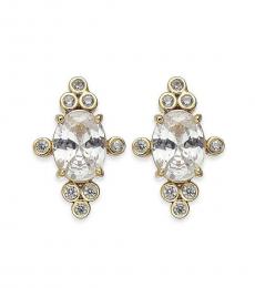 Gold Crystal Oval Stud Earrings