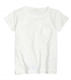 Little Girls White Heart Pocket T-Shirt