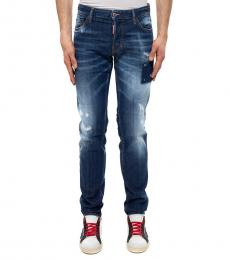 Dsquared2 Navy Blue Stonewashed Slim Fit Jeans