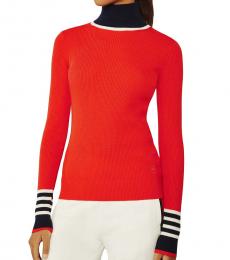 Tory Burch Red Merino Ribbed Turtleneck Sweater