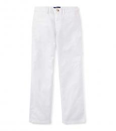 Boys White Straight Fit Twill Pants