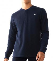 Navy Blue Long Sleeve Henley Shirt