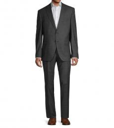 Hugo Boss Dark Grey Regular-Fit Textured Virgin Wool Suit