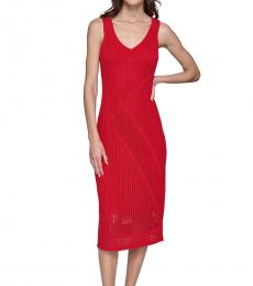 Karl Lagerfeld Red V-Neck Sleeveless Midi-Dress