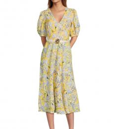 Karl Lagerfeld Yellow Floral Belted Midi-Dress