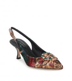 Dolce & Gabbana Bronze Floral Slingback Heels