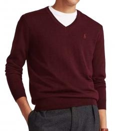 Red Pima Cotton V-Neck Sweater