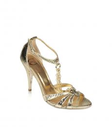 Just Cavalli Metallic Gold Leather Alligator Print Heels