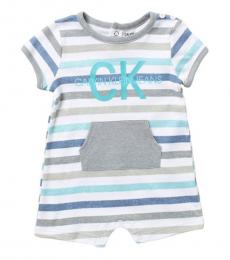 Calvin Klein Baby Boys White Striped Logo Romper