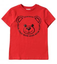 Boys Red Teddy Logo Print T-Shirt