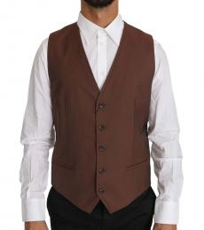 Dark Brown Wool Silk Waistcoat Vest