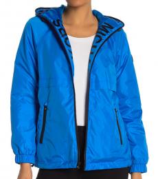 Michael Kors Bright Blue Hooded Logo Plush Jacket