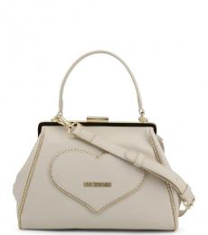 Love Moschino White Studded Heart Large Satchel