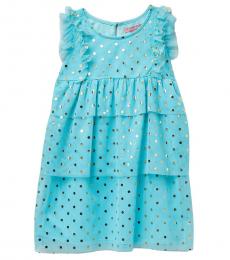 BCBGirls Little Girls Blue Foil Printed Tiered Mesh Dress