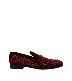 Red Crystal Embellished Loafers