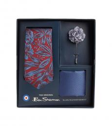 Ben Sherman Blue-Multi Chambray Tie, Lapel Pin, & Pocket Square Box Set