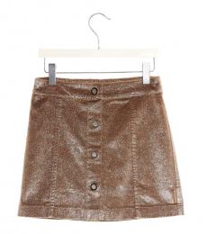 Girls Brown Lurex Button Skirt