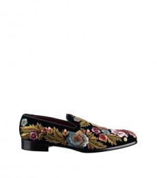 Blue Floral Embroidered Loafers