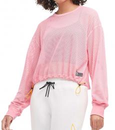 Pink Cropped Mesh Sweater